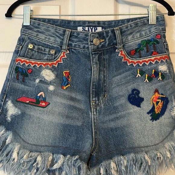 SJYP blue cutoff denim Jean shorts, Sz Small - Picture 2 of 8